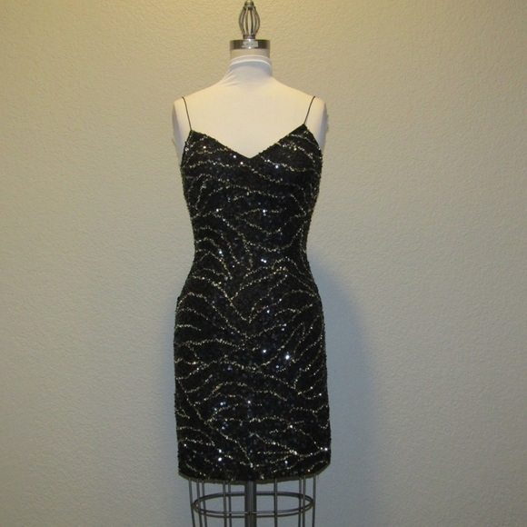 SCALA Sequin Dress Spaghetti Strap Fitted Bodycon Cocktail Formal Prom Sz 4 - Picture 1 of 16